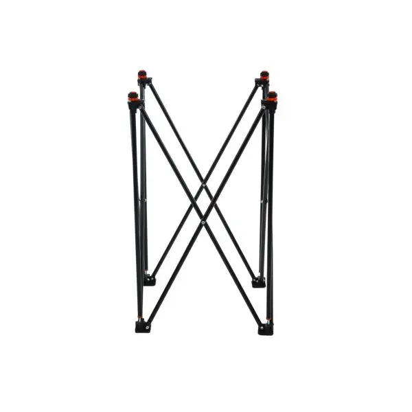 The stand seen from a lower angle, showing the cross-bracing.